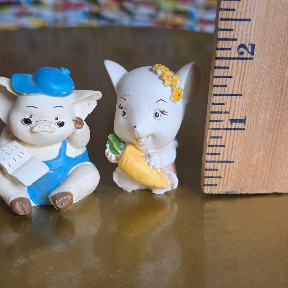 Vintage Anthropomorphic Pig & Mouse Figurines Set Whimsical Animal Pig Core - Picture 14 of 16
